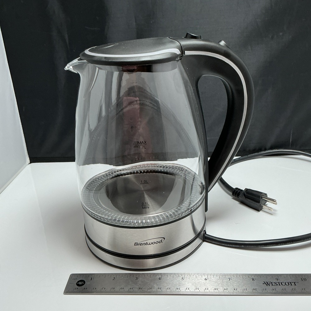 Brentwood 1.7L Cordless Electric Glass Kettle Hot Water Boiler Blue LED Black - Picture 12 of 12